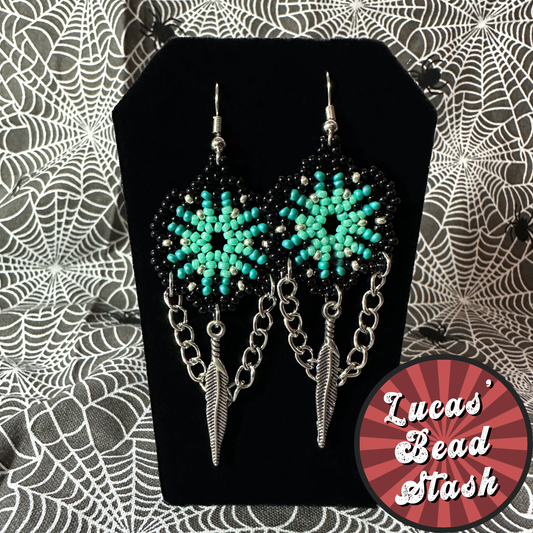 Beaded earrings-Blue Feather